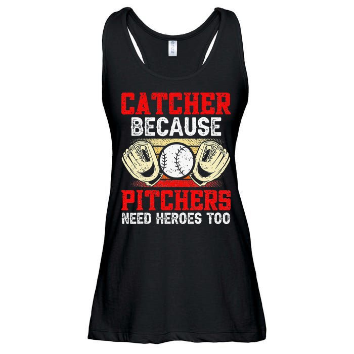 Catcher Because Pitchers Need Heroes Too Baseball Player Ladies Essential Flowy Tank