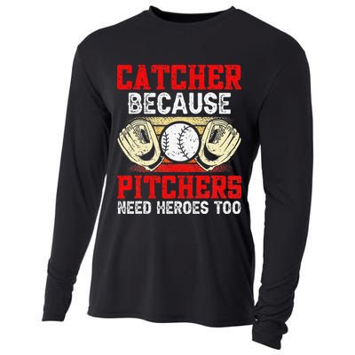 Catcher Because Pitchers Need Heroes Too Baseball Player Cooling Performance Long Sleeve Crew