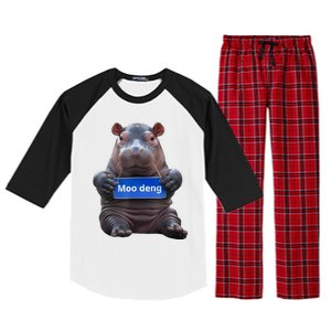 Cute Baby Pygmy Hippo Moo Deng Raglan Sleeve Pajama Set