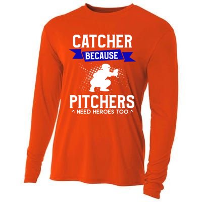 Catcher Because Pitchers Need Heroes Too Baseball Player Gift Cooling Performance Long Sleeve Crew