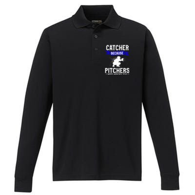 Catcher Because Pitchers Need Heroes Too Baseball Player Gift Performance Long Sleeve Polo