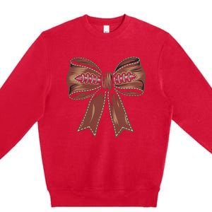 Coquette Bow Pumpkin American Football Autumn Thanksgiving Premium Crewneck Sweatshirt