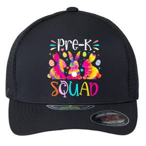 Cute Bunnies Pre K Teacher Squad Easter Day Tie Dye Flexfit Unipanel Trucker Cap