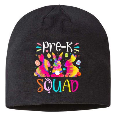 Cute Bunnies Pre K Teacher Squad Easter Day Tie Dye Sustainable Beanie
