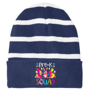 Cute Bunnies Pre K Teacher Squad Easter Day Tie Dye Striped Beanie with Solid Band