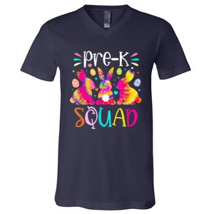 Cute Bunnies Pre K Teacher Squad Easter Day Tie Dye V-Neck T-Shirt