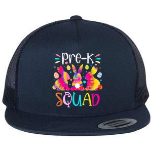 Cute Bunnies Pre K Teacher Squad Easter Day Tie Dye Flat Bill Trucker Hat