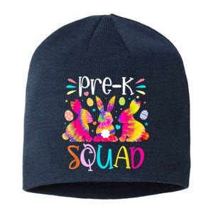 Cute Bunnies Pre K Teacher Squad Easter Day Tie Dye Sustainable Beanie