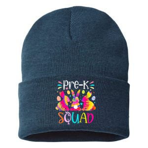 Cute Bunnies Pre K Teacher Squad Easter Day Tie Dye Sustainable Knit Beanie