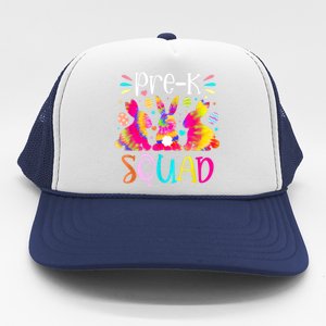 Cute Bunnies Pre K Teacher Squad Easter Day Tie Dye Trucker Hat