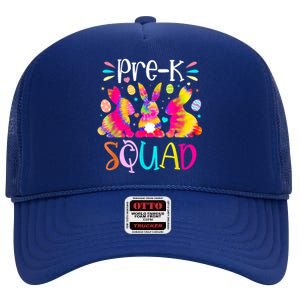 Cute Bunnies Pre K Teacher Squad Easter Day Tie Dye High Crown Mesh Back Trucker Hat