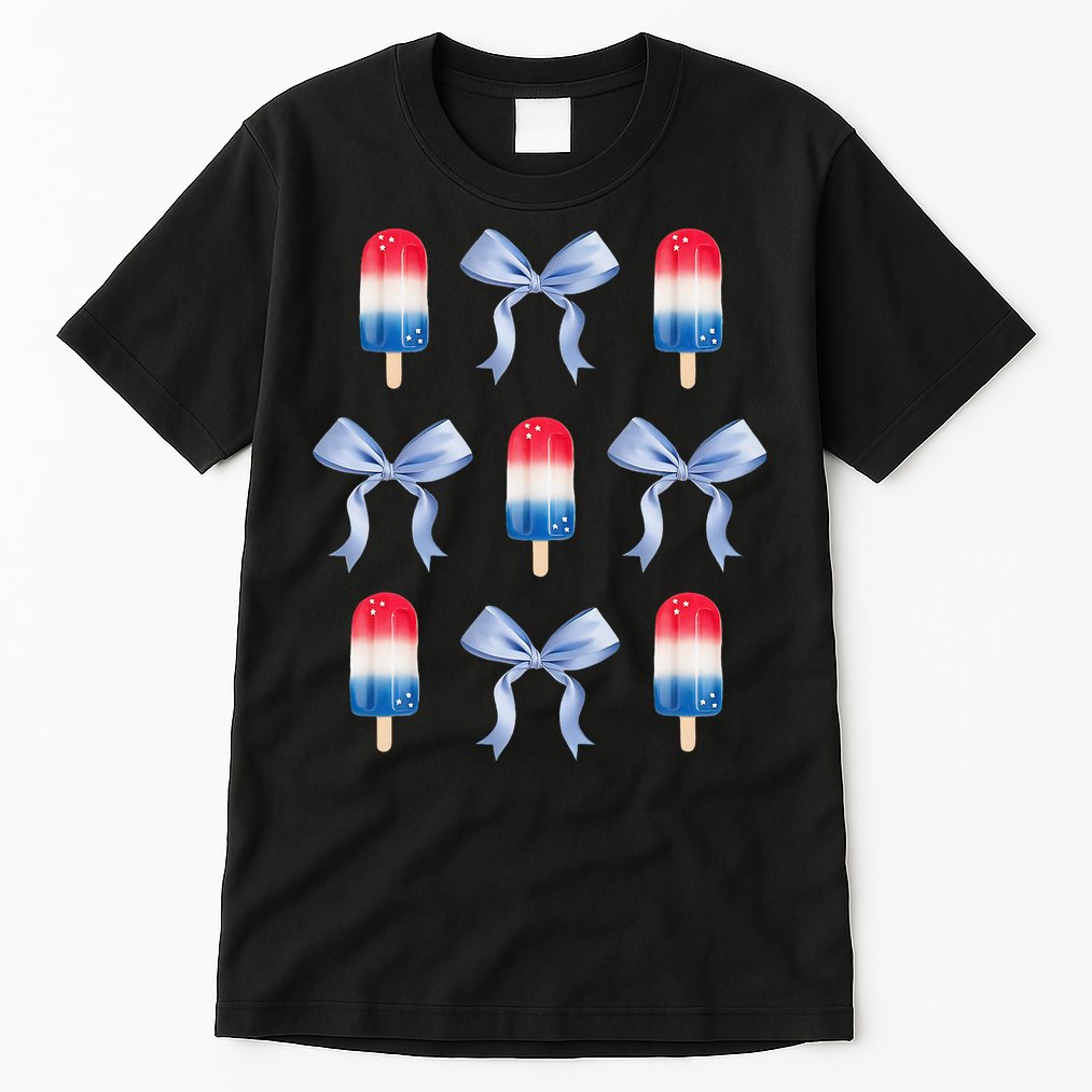 Coquette Bow Preppy 4th Of July Popsicle Bow Girl Women Tall T-Shirt
