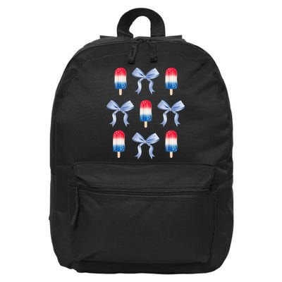 Coquette Bow Preppy 4th Of July Popsicle Bow Girl Women 16 in Basic Backpack