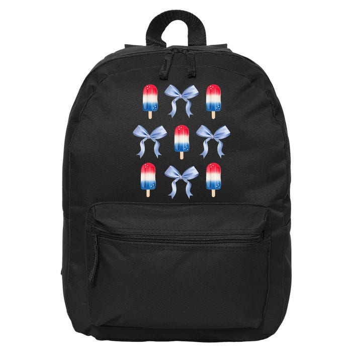 Coquette Bow Preppy 4th Of July Popsicle Bow Girl Women 16 in Basic Backpack