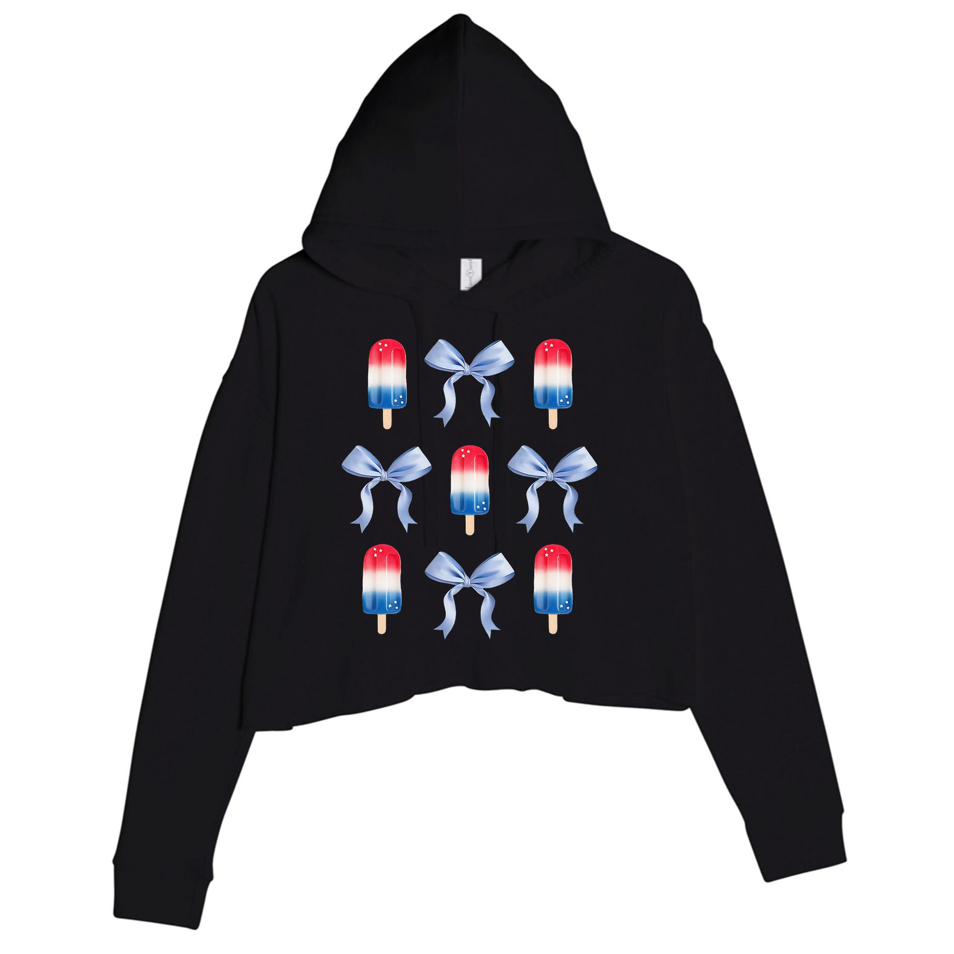 Coquette Bow Preppy 4th Of July Popsicle Bow Girl Women Crop Fleece Hoodie