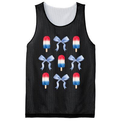 Coquette Bow Preppy 4th Of July Popsicle Bow Girl Women Mesh Reversible Basketball Jersey Tank