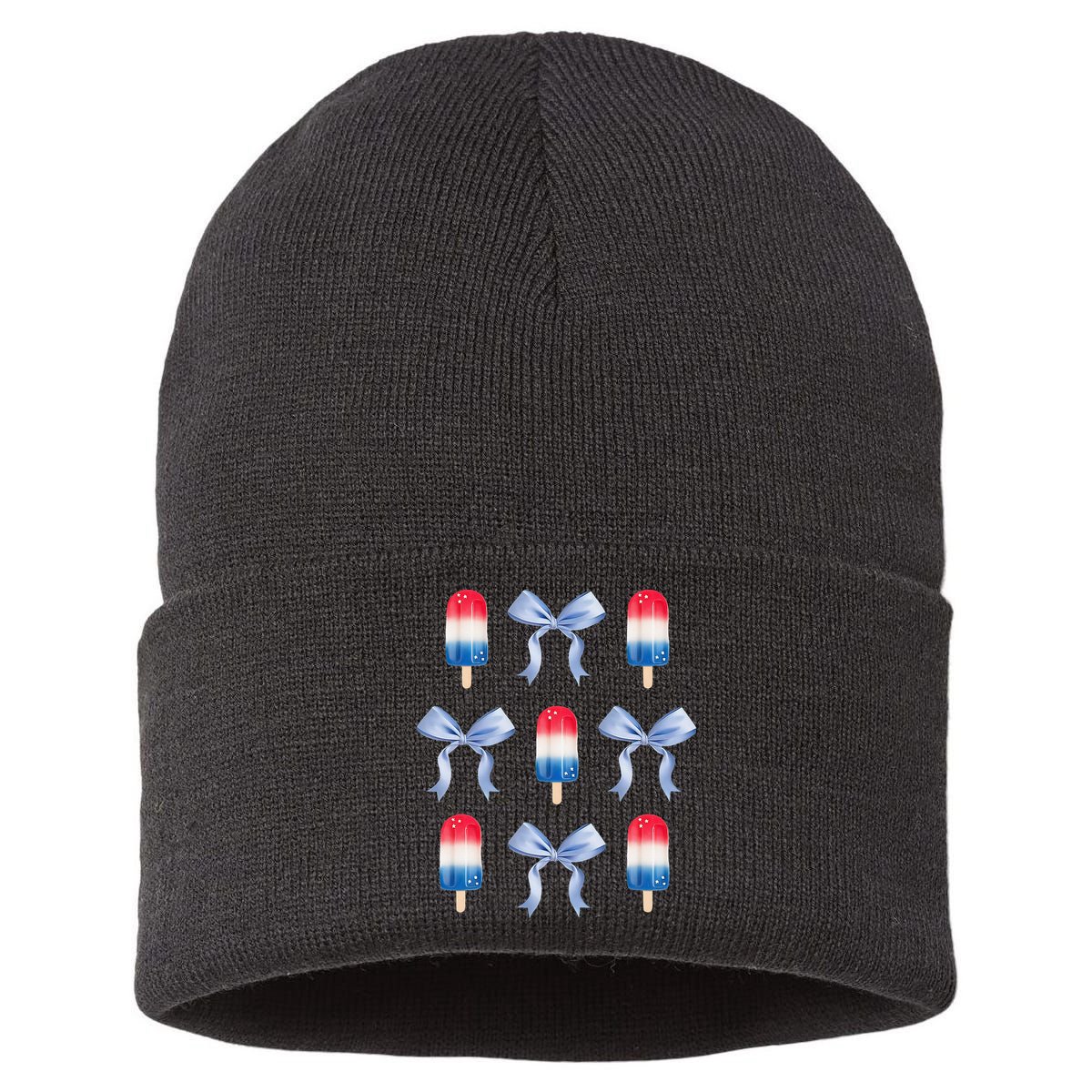 Coquette Bow Preppy 4th Of July Popsicle Bow Girl Women Sustainable Knit Beanie