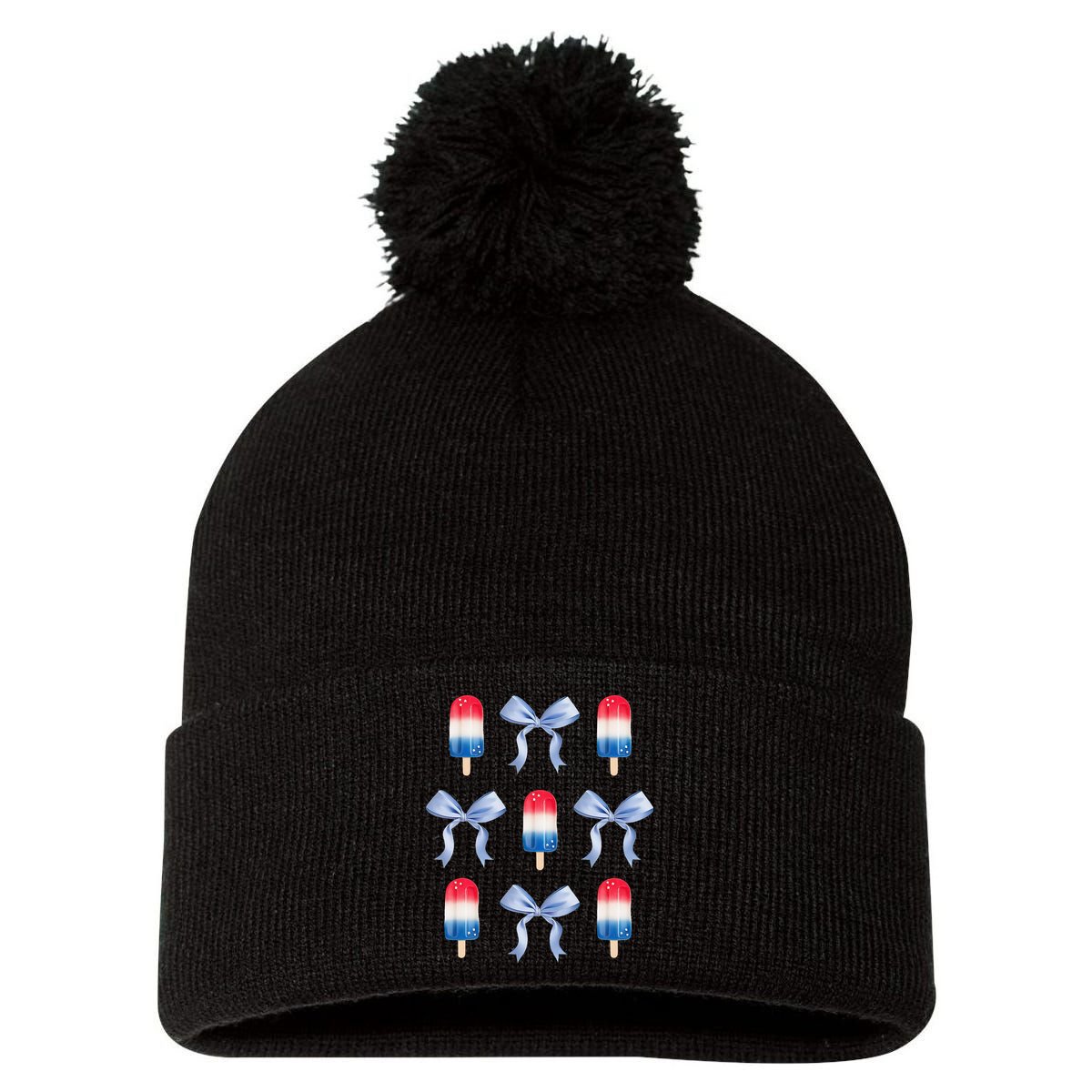 Coquette Bow Preppy 4th Of July Popsicle Bow Girl Women Pom Pom 12in Knit Beanie