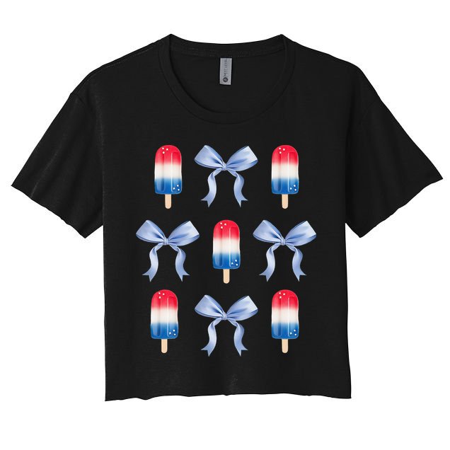 Coquette Bow Preppy 4th Of July Popsicle Bow Girl Women Crop Top