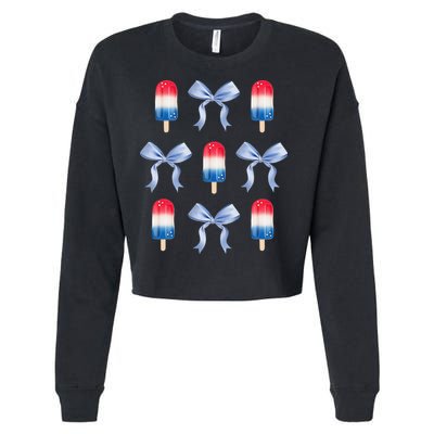 Coquette Bow Preppy 4th Of July Popsicle Bow Girl Women Cropped Pullover Crew