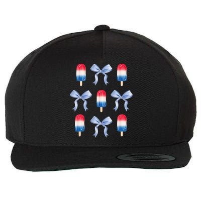 Coquette Bow Preppy 4th Of July Popsicle Bow Girl Women Wool Snapback Cap