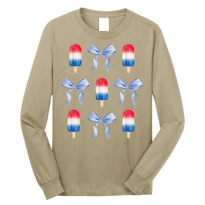 Coquette Bow Preppy 4th Of July Popsicle Bow Girl Women Long Sleeve Shirt