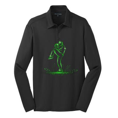 Cool Baseball Pitcher Graphic Baseball Lovers Fans Gift Silk Touch Performance Long Sleeve Polo