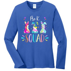 Cute Bunnies Prek Teacher Squad Easter Day Tie Dye Ladies Long Sleeve Shirt