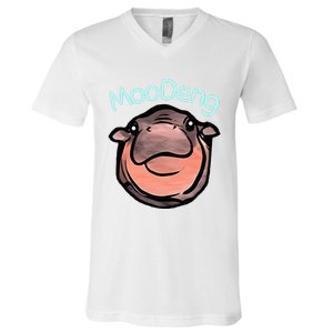 Cute Baby Pygmy Hippo Moodeng V-Neck T-Shirt