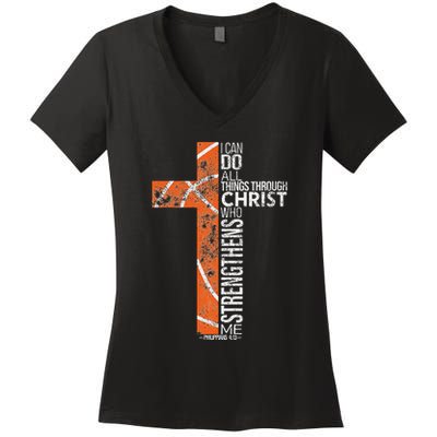 Christian Basketball Player Religious Team Coach Women's V-Neck T-Shirt
