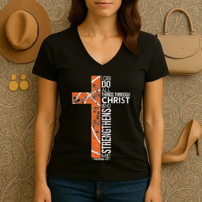 Christian Basketball Player Religious Team Coach Women's V-Neck T-Shirt