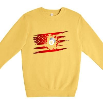 Cute Billiards Player American Flag Billiards Best Gift Premium Crewneck Sweatshirt