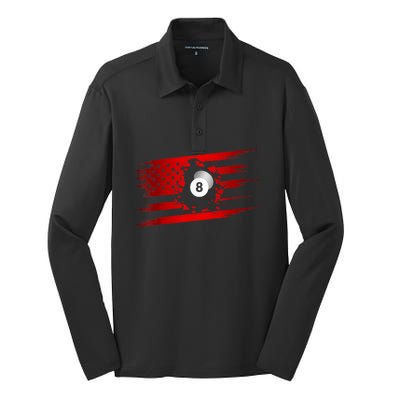 Cute Billiards Player American Flag Billiards Best Gift Silk Touch Performance Long Sleeve Polo