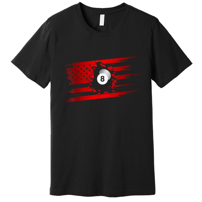 Cute Billiards Player American Flag Billiards Best Gift Premium T-Shirt