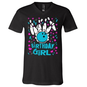 Cute Bowling Party Birthday Girl Pins Bowler Gift V-Neck T-Shirt