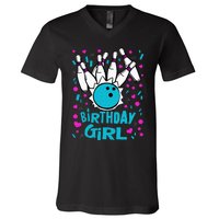 Cute Bowling Party Birthday Girl Pins Bowler Gift V-Neck T-Shirt