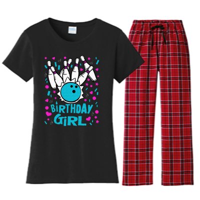 Cute Bowling Party Birthday Girl Pins Bowler Gift Women's Flannel Pajama Set