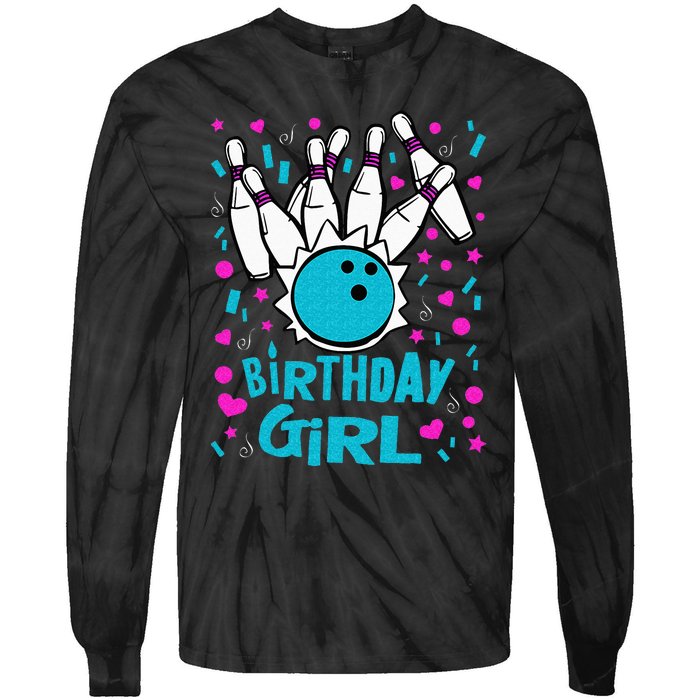 Cute Bowling Party Birthday Girl Pins Bowler Gift Tie-Dye Long Sleeve Shirt