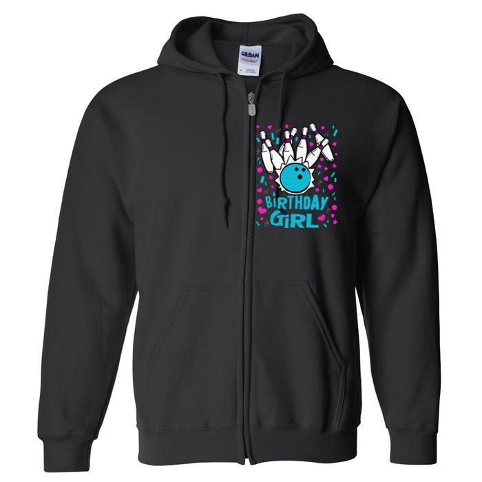 Cute Bowling Party Birthday Girl Pins Bowler Gift Full Zip Hoodie