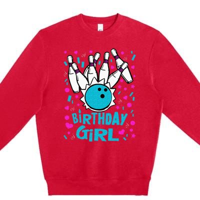 Cute Bowling Party Birthday Girl Pins Bowler Gift Premium Crewneck Sweatshirt