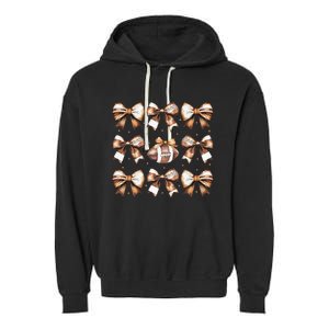 Coquette Bow Pumpkin American Football Thanksgiving Autumn Garment-Dyed Fleece Hoodie