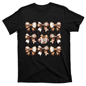 Coquette Bow Pumpkin American Football Thanksgiving Autumn T-Shirt