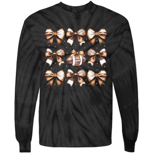 Coquette Bow Pumpkin American Football Thanksgiving Autumn Tie-Dye Long Sleeve Shirt