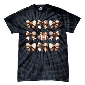 Coquette Bow Pumpkin American Football Thanksgiving Autumn Tie-Dye T-Shirt