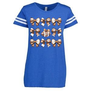 Coquette Bow Pumpkin American Football Thanksgiving Autumn Enza Ladies Jersey Football T-Shirt