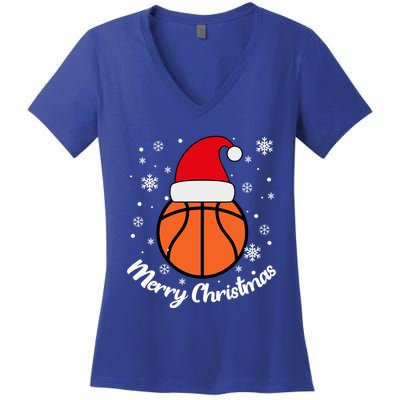 Christmas Basketball Pajamas Basketball Christmas Cute Gift Women's V-Neck T-Shirt