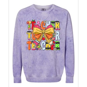 Coquette Bow Pencil Teacher Life Colorblast Crewneck Sweatshirt