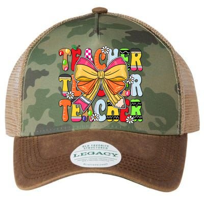 Coquette Bow Pencil Teacher Life Legacy Tie Dye Trucker Hat