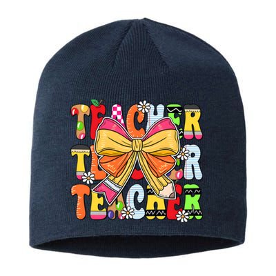 Coquette Bow Pencil Teacher Life Sustainable Beanie