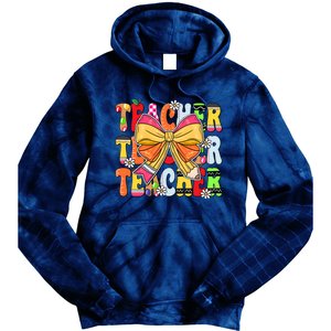 Coquette Bow Pencil Teacher Life Tie Dye Hoodie